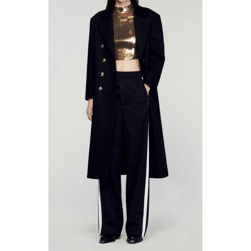 SANDRO Paris TROUSERS SIDE STRIPES Track Pant Black Wool Blend sz.38 NWT $380